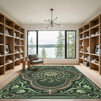 Sage Green Ornate Chrysanthemum Floral Medallion Rug