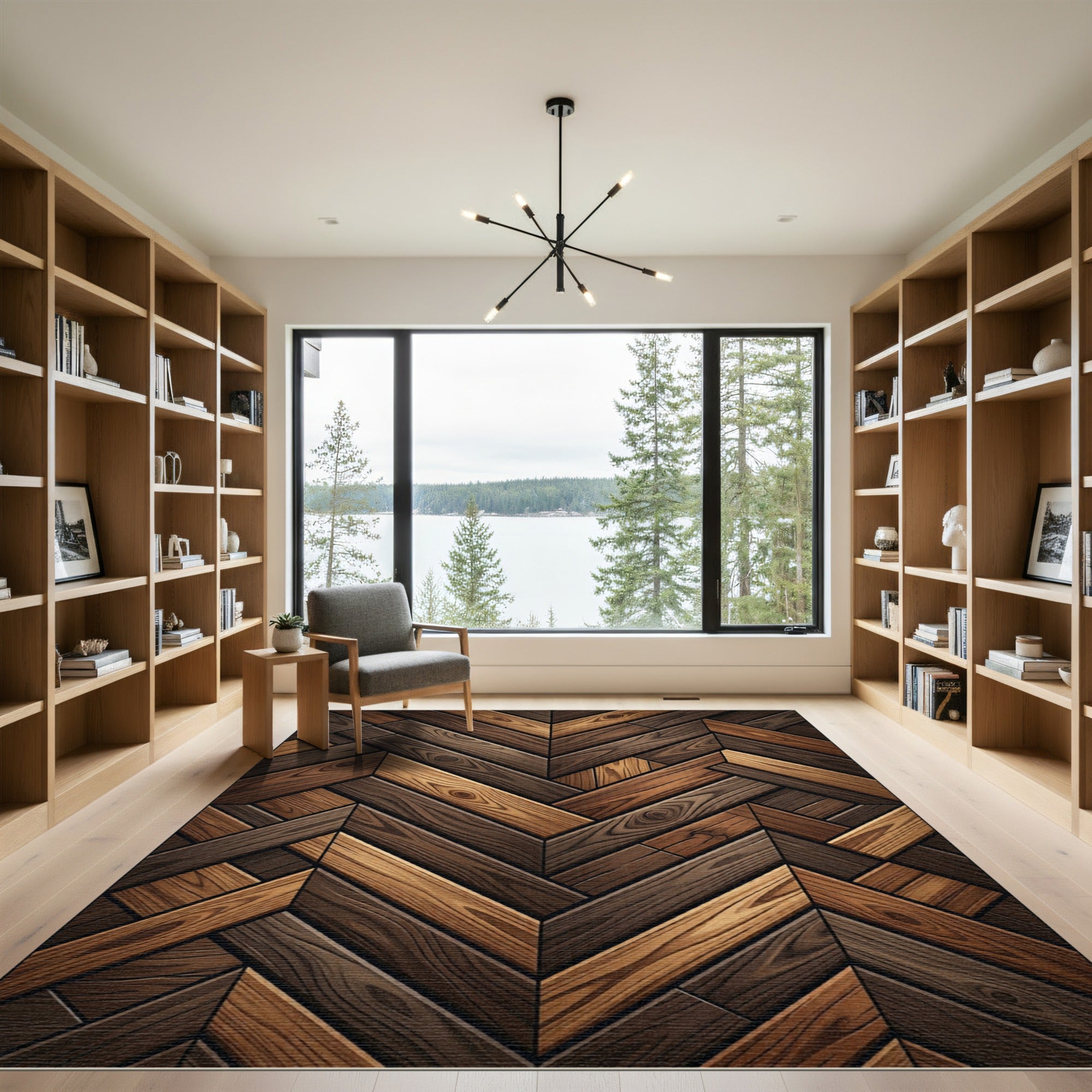 Rustic Herringbone Wood Grain Rug