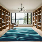 Ocean Blue Abstract Flowing Wave Rug