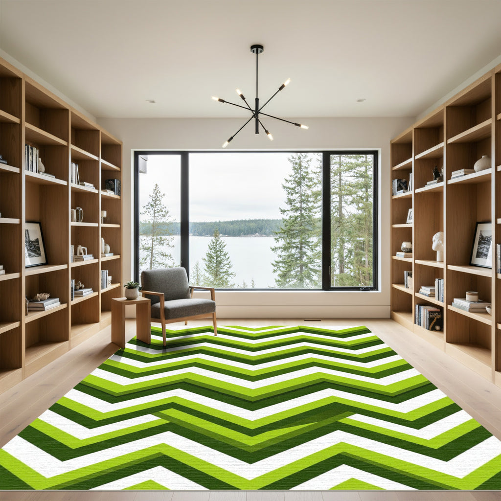 Modern Vibrant Green Zigzag Chevron Rug