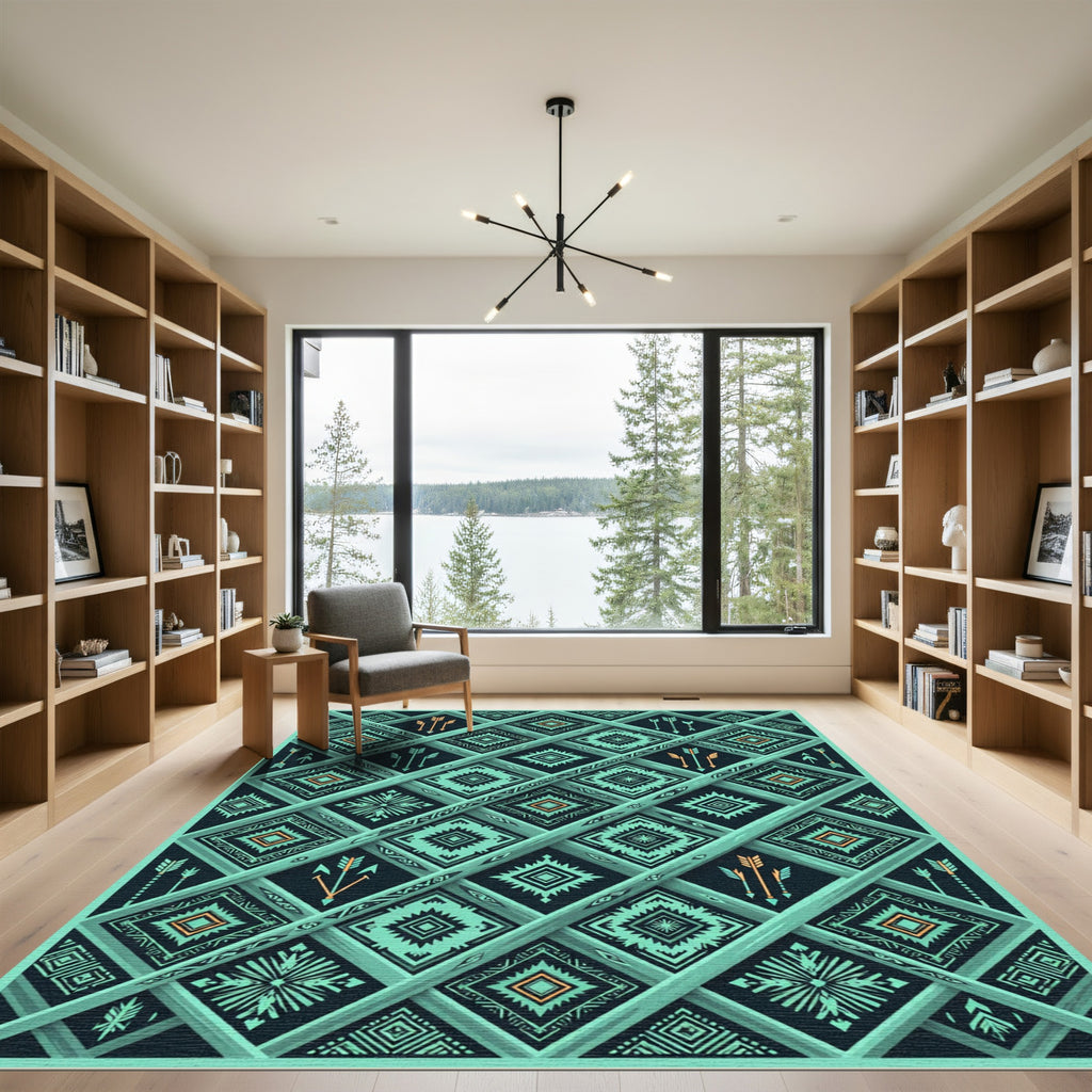 Teal Geometric Arrow Diamond Rug