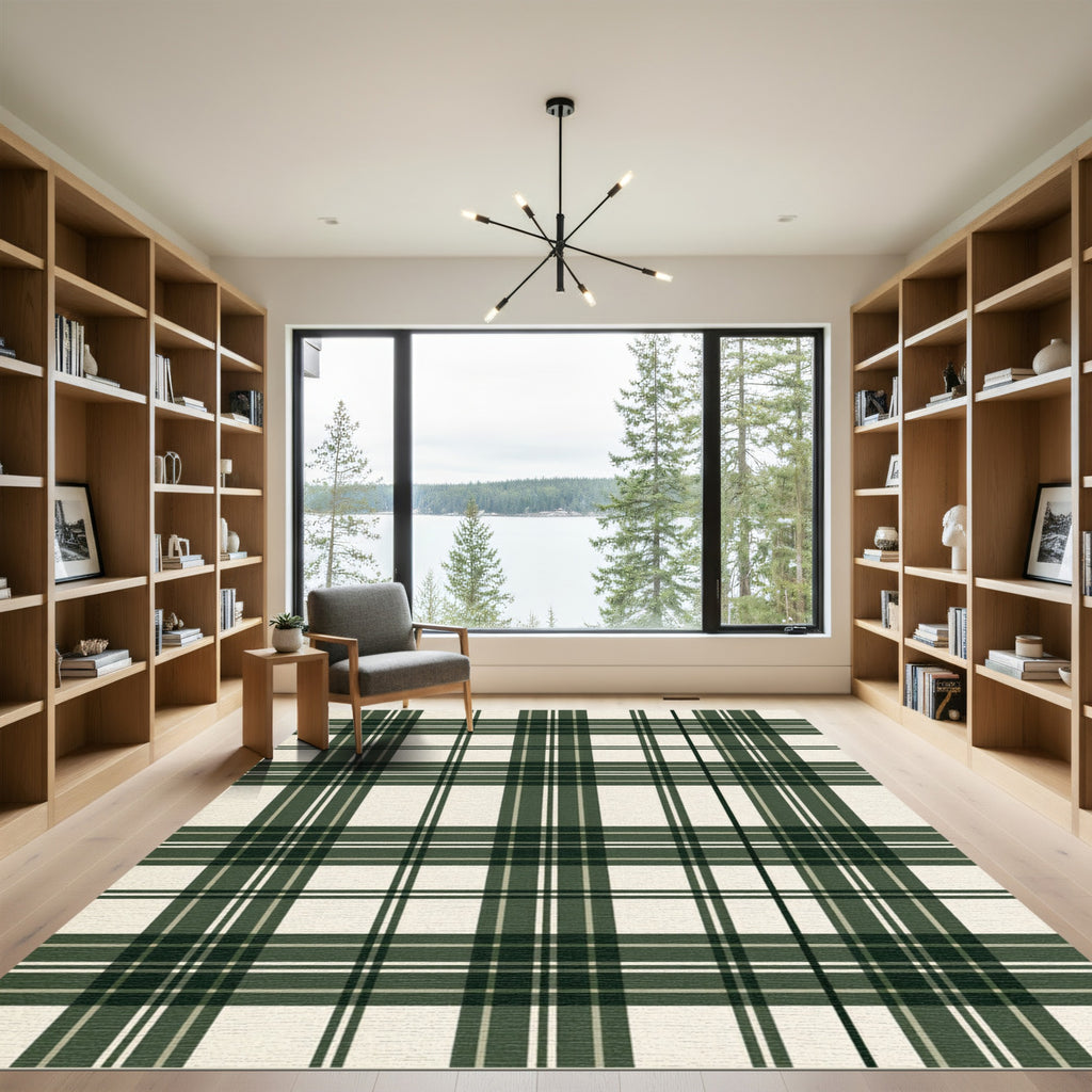Classic Green Cream Plaid Check Rug