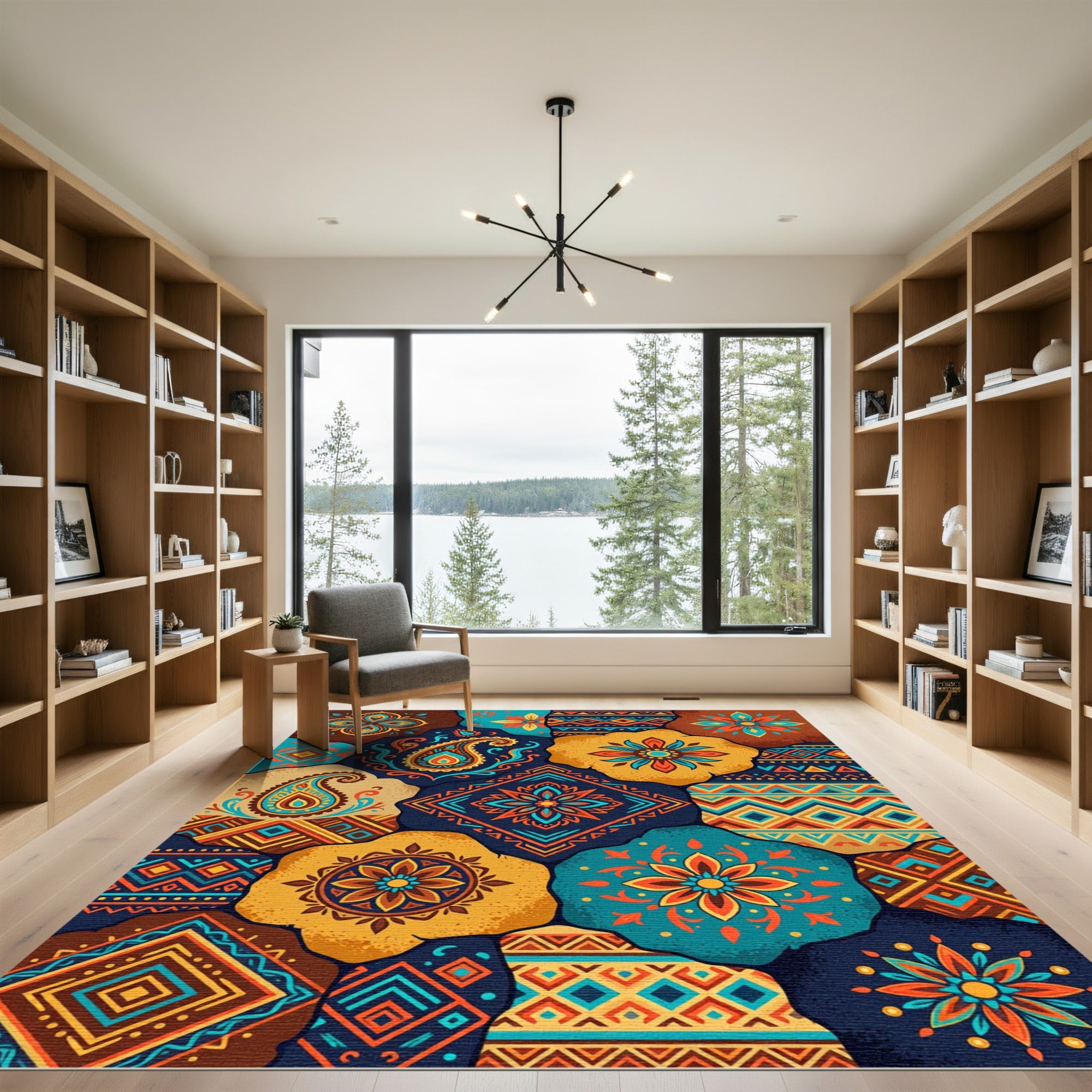 Earthy Jewel Tone Medallion Folk Art Rug