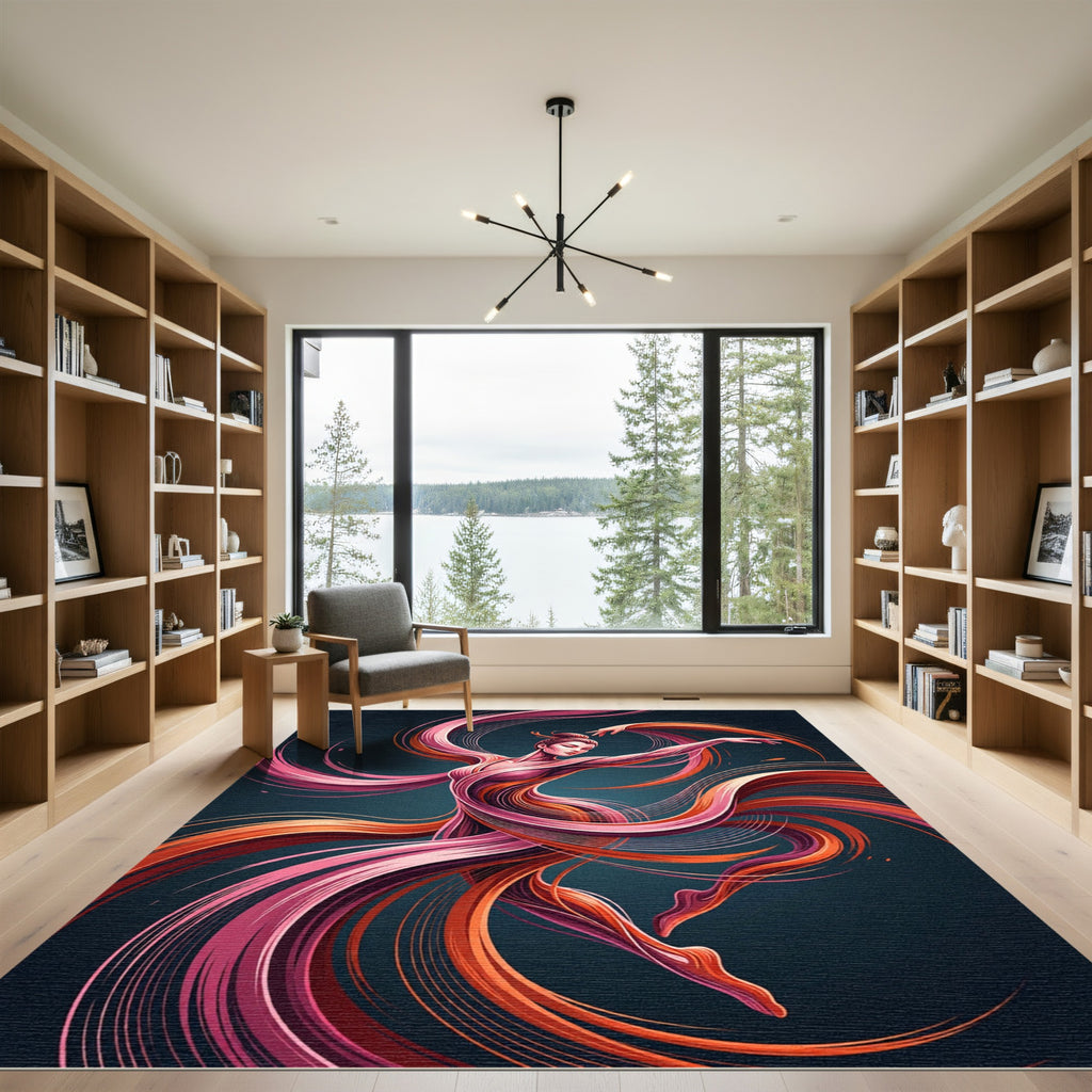 Dynamic Crimson Flowing Dancer Abstract Rug