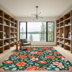 Dark Botanical Rose Floral Meadow Rug
