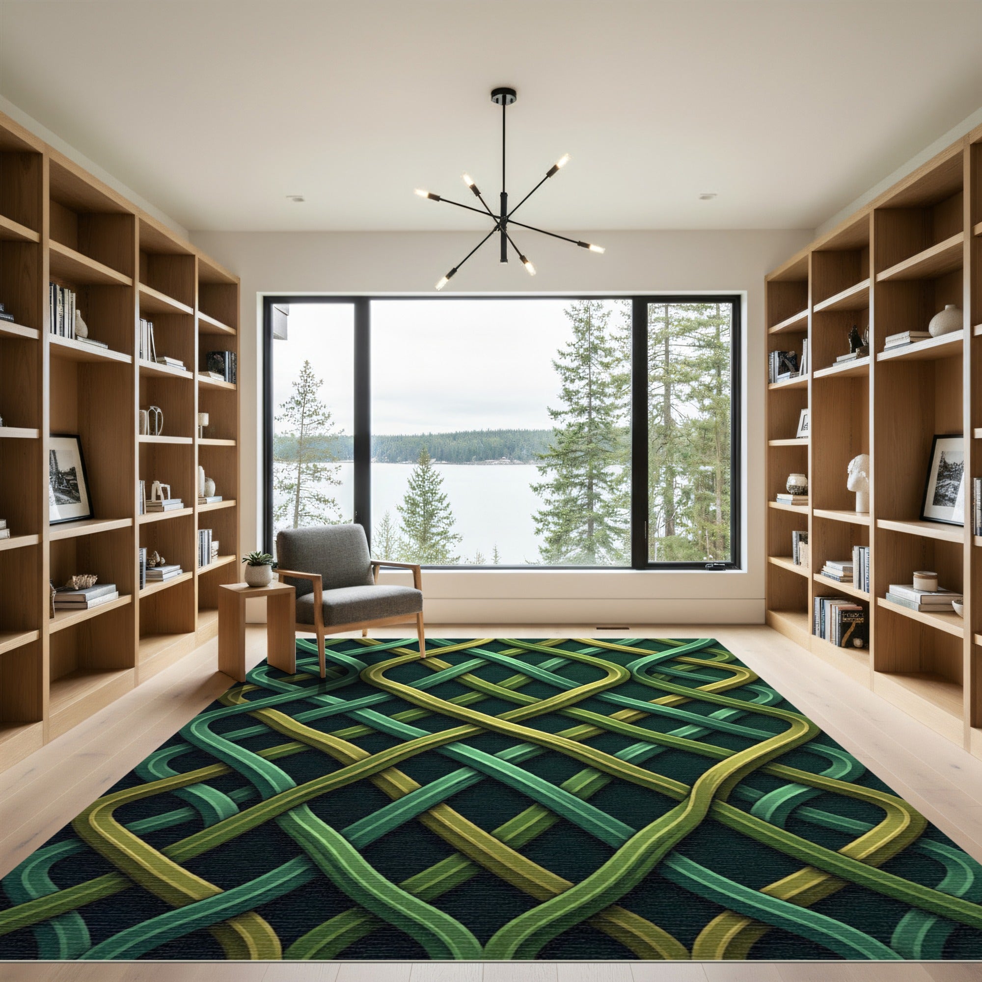 Interlocking Sage and Olive Woven Texture Rug