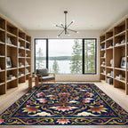 Midnight Gold Lotus Floral Flourish Rug