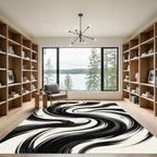 Ink Swirl Black White Waves Rug