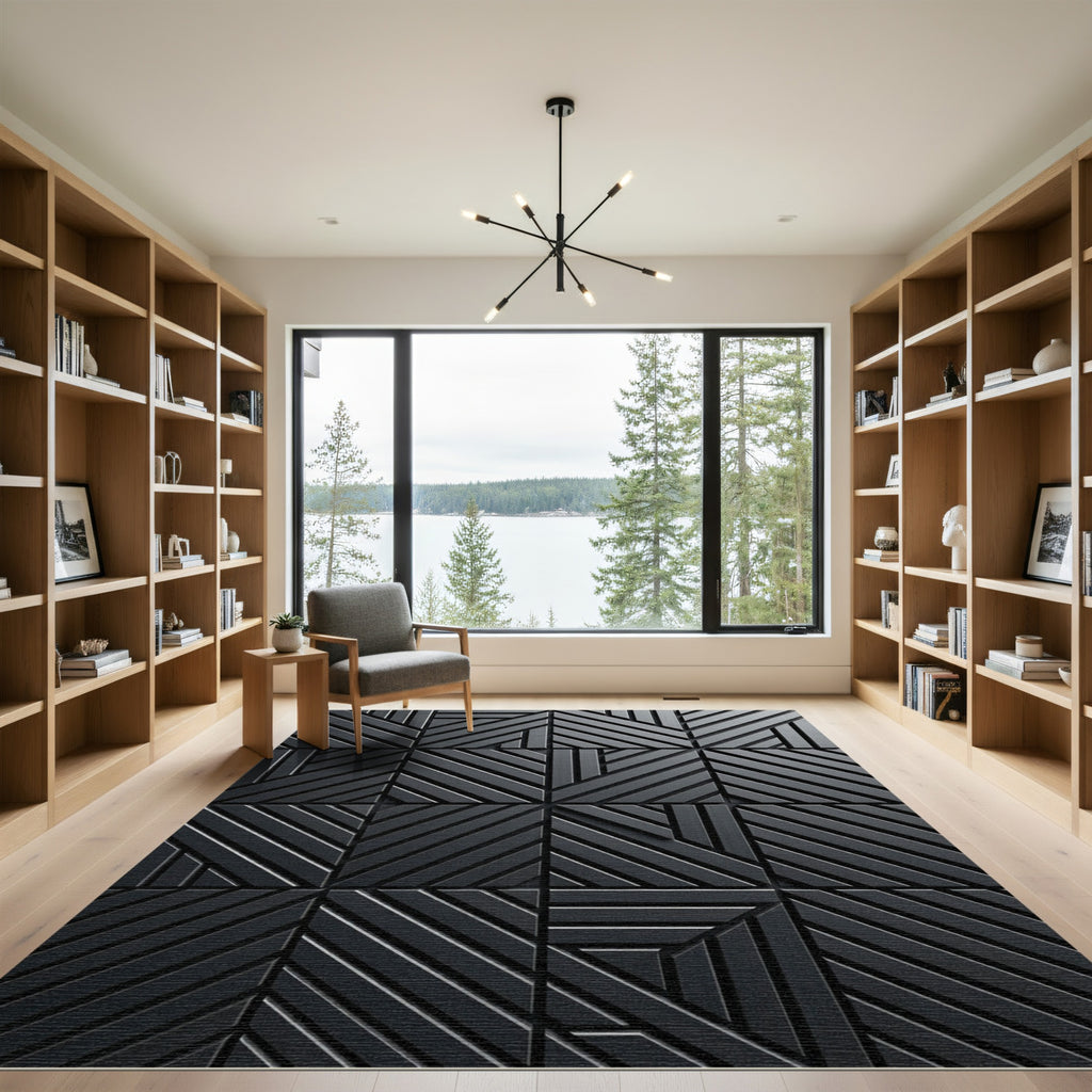 Contemporary Charcoal Linear Geometric Rug