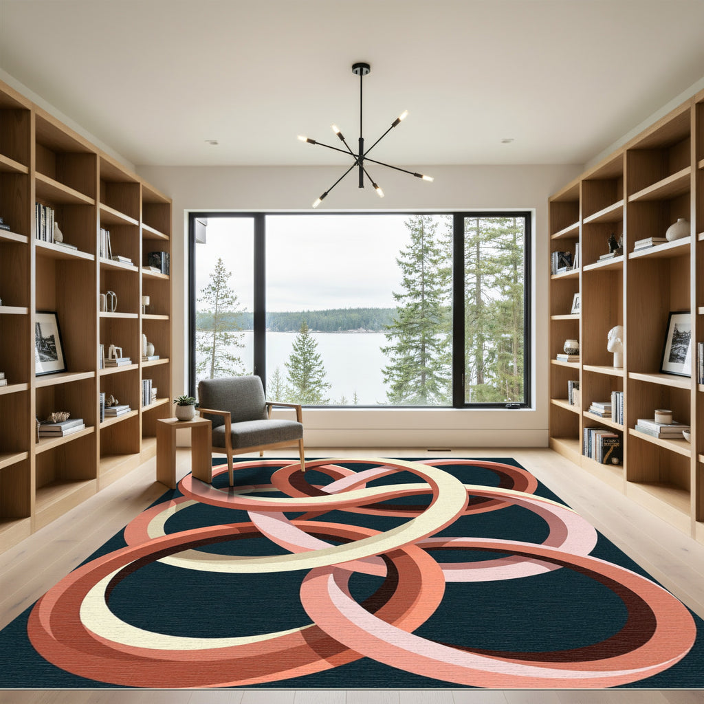 Intertwined Abstract Circles Peach Cream Rug