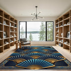 Art Deco Blue Gold Fan Ensemble Rug