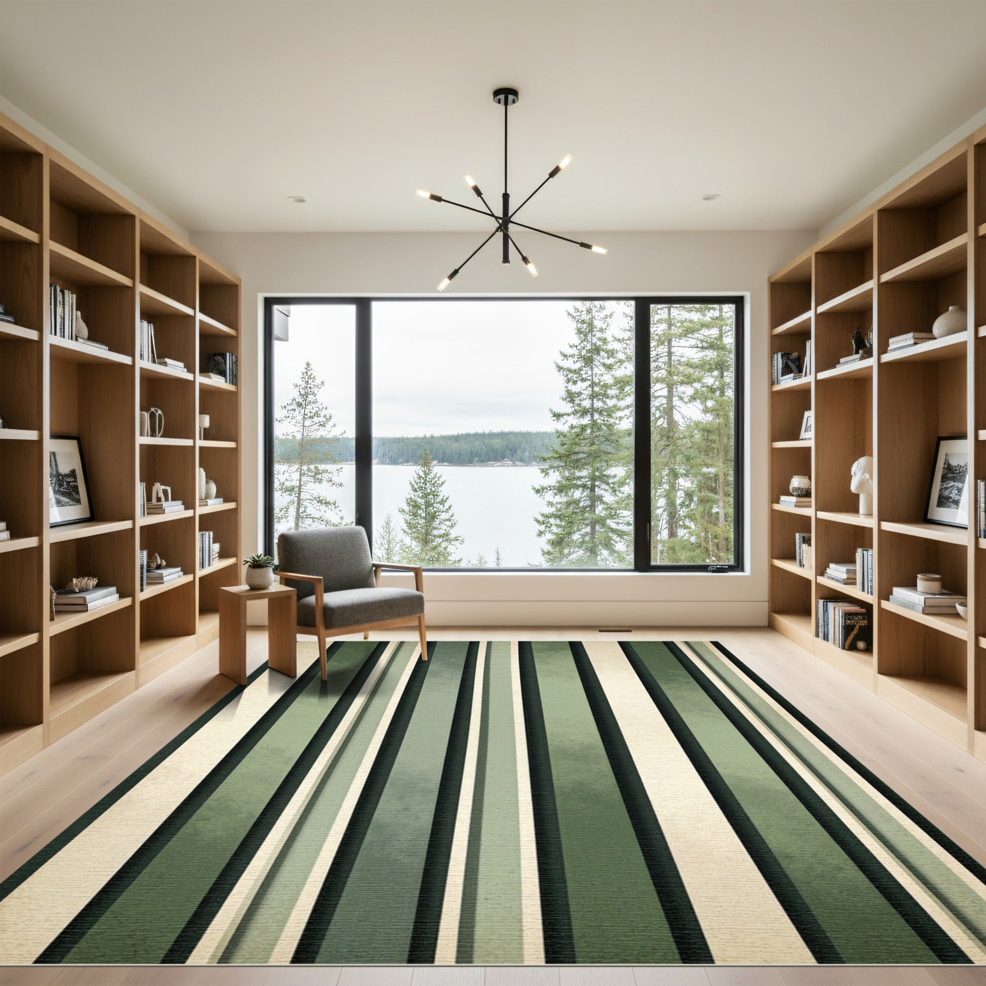 Sage and Cream Vertical Stripe Rug