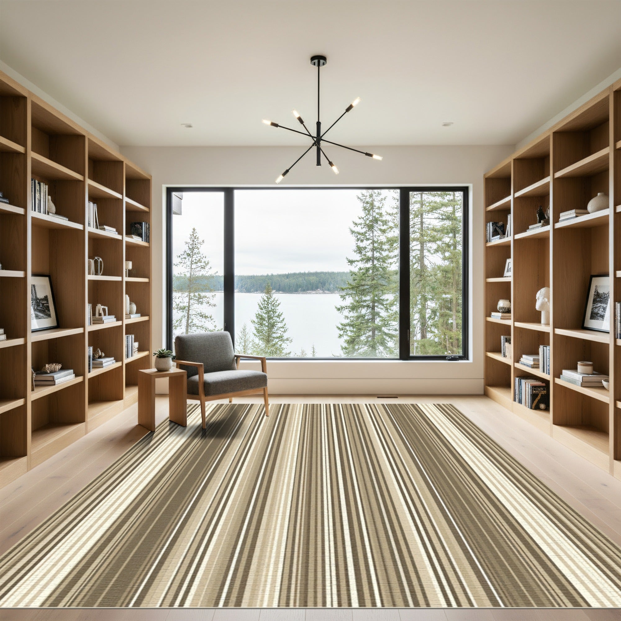 Neutral Earth Tones Varying Lines Rug