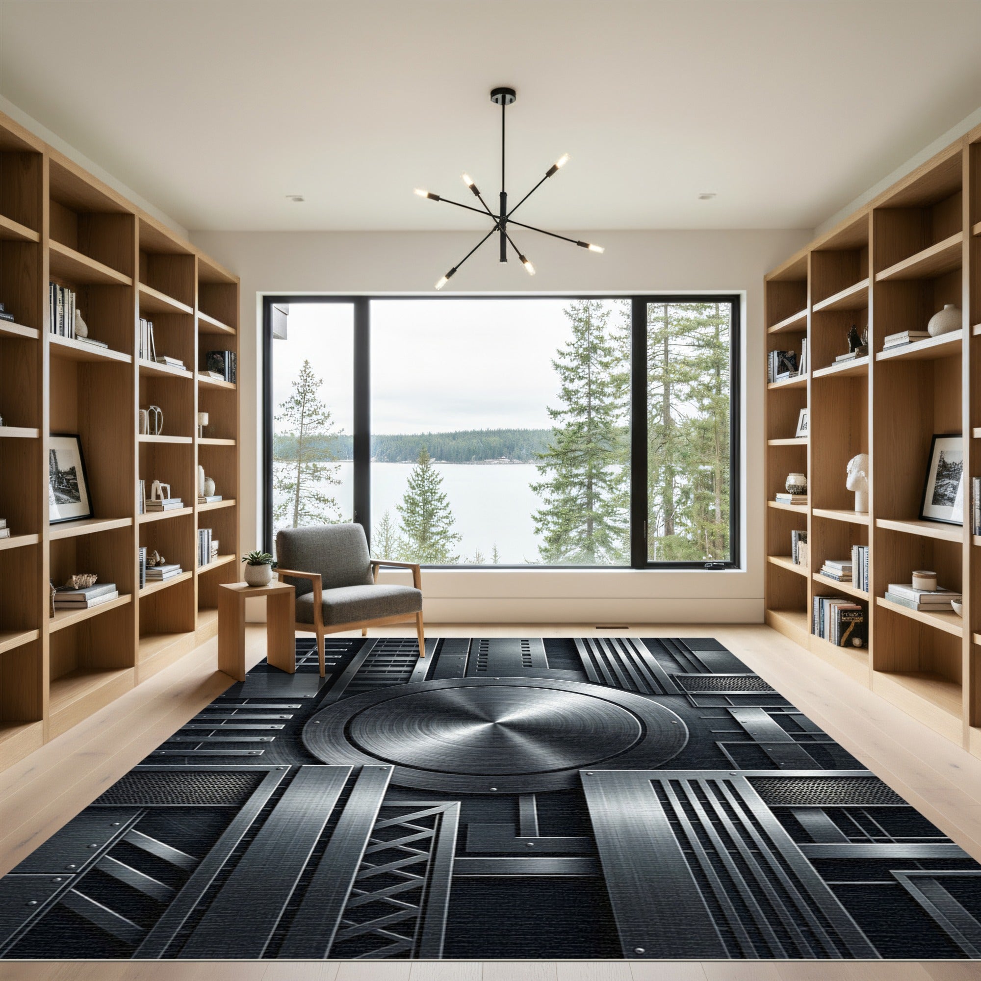 Industrial Metallic Silver Geometric Steel Rug