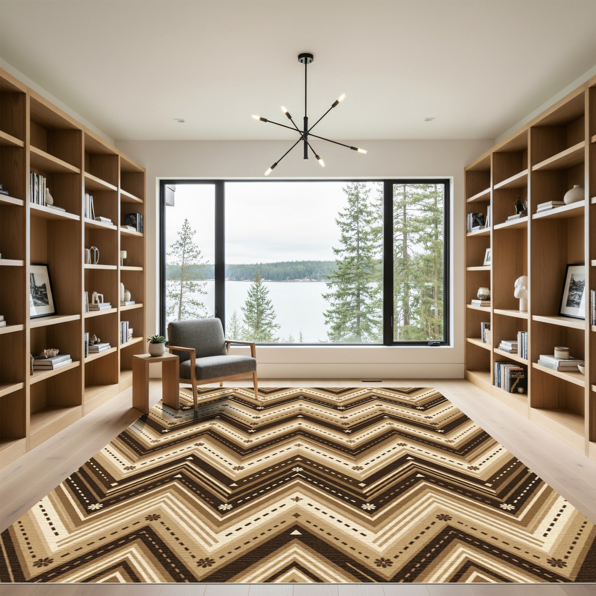 Earthy Tones Chevron Floral Zigzag Rug