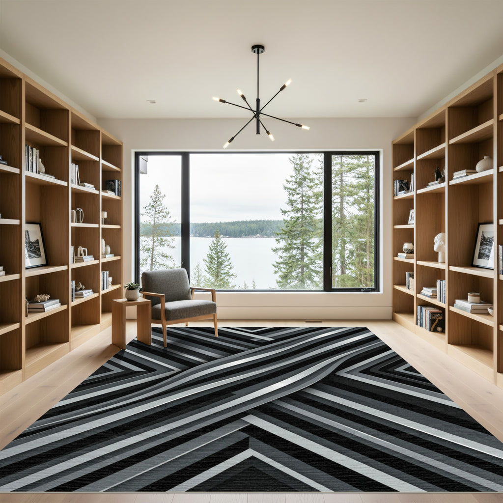 Monochrome Diagonal Striped Ribbon Rug