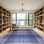 Modern Deep Blue Plaid Lines Rug