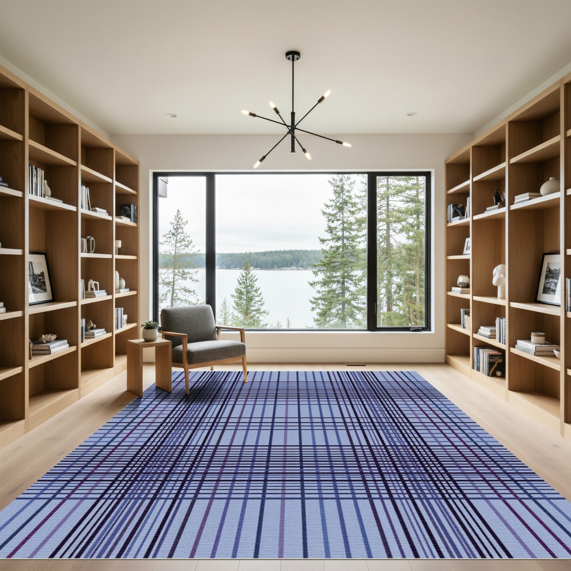 Modern Deep Blue Plaid Lines Rug