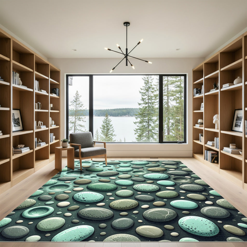 Soft Pebble Zen Aqua Stone Texture Rug