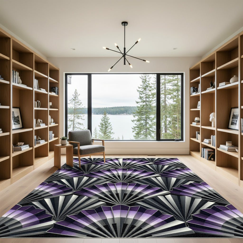 Art Deco Purple and Silver Fan Rug