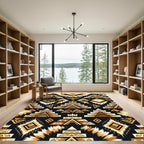 Golden Black Tribal Pyramid Sunburst Rug