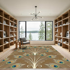 Elegant Brown Peacock Feather Arrangement Rug