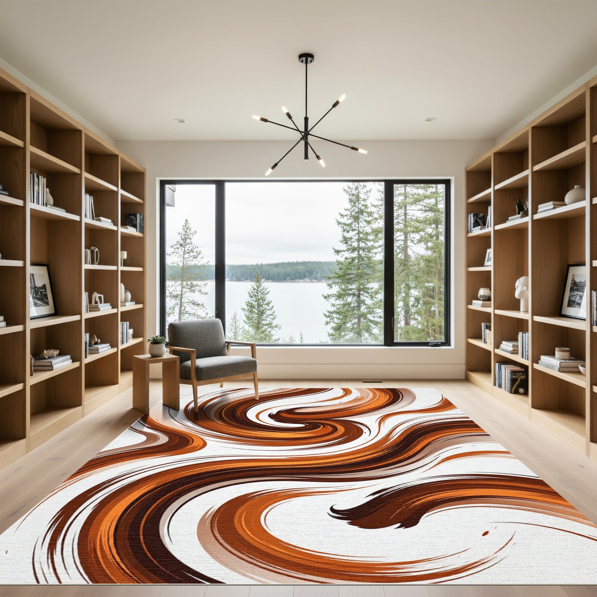 Earthy Copper Swirl Abstract Rug