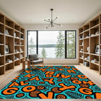 Bold Orange Alphabet Teal Background Rug