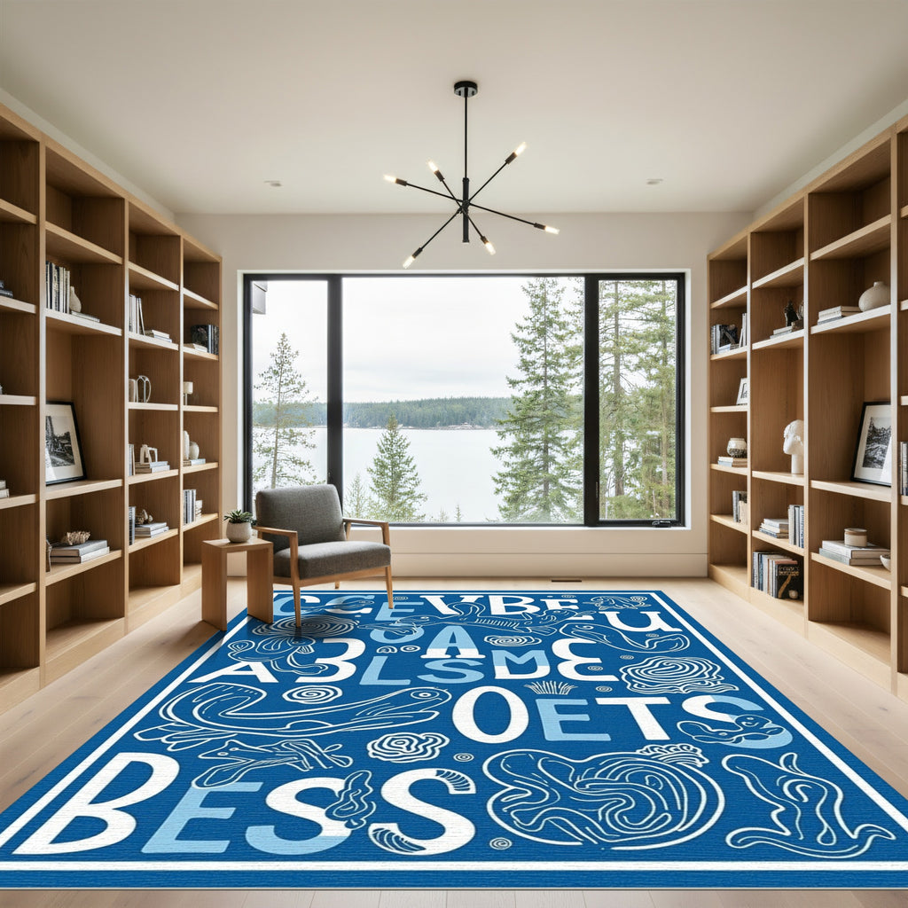 Blue Whimsical Aquatic Animals Alphabet Rug