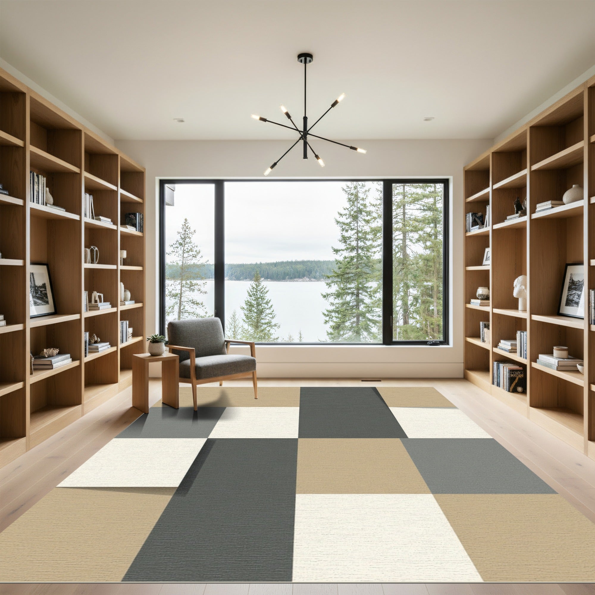 Modern Earthy Tone Geometric Blocks Rug
