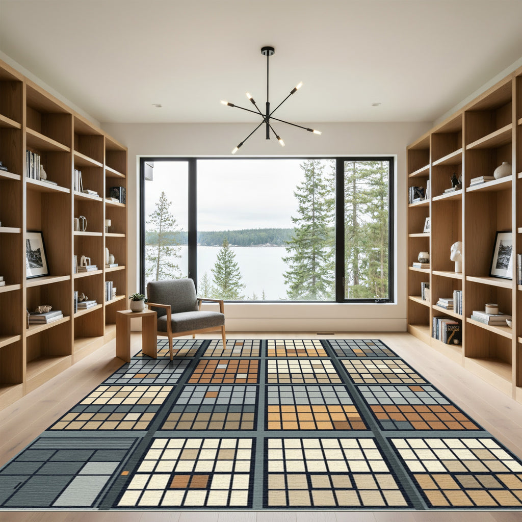 Minimalist Geometric Grid Blocks Rug