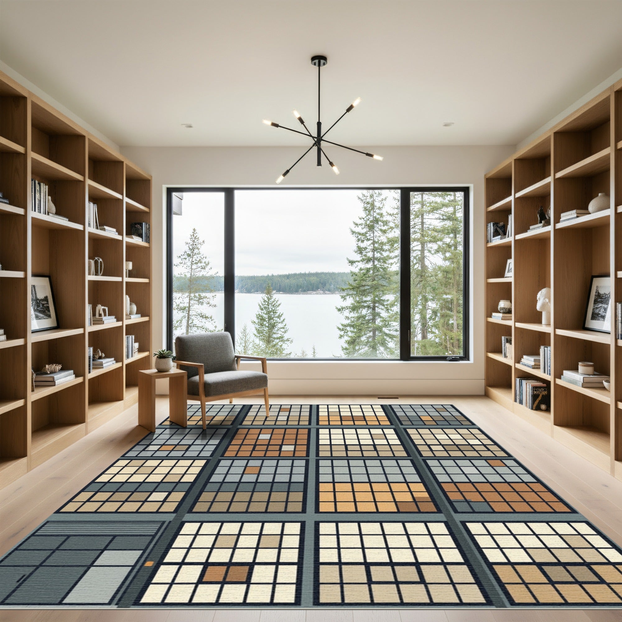Minimalist Geometric Grid Blocks Rug