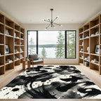 Bold Black Ink Splatter Calligraphy Rug