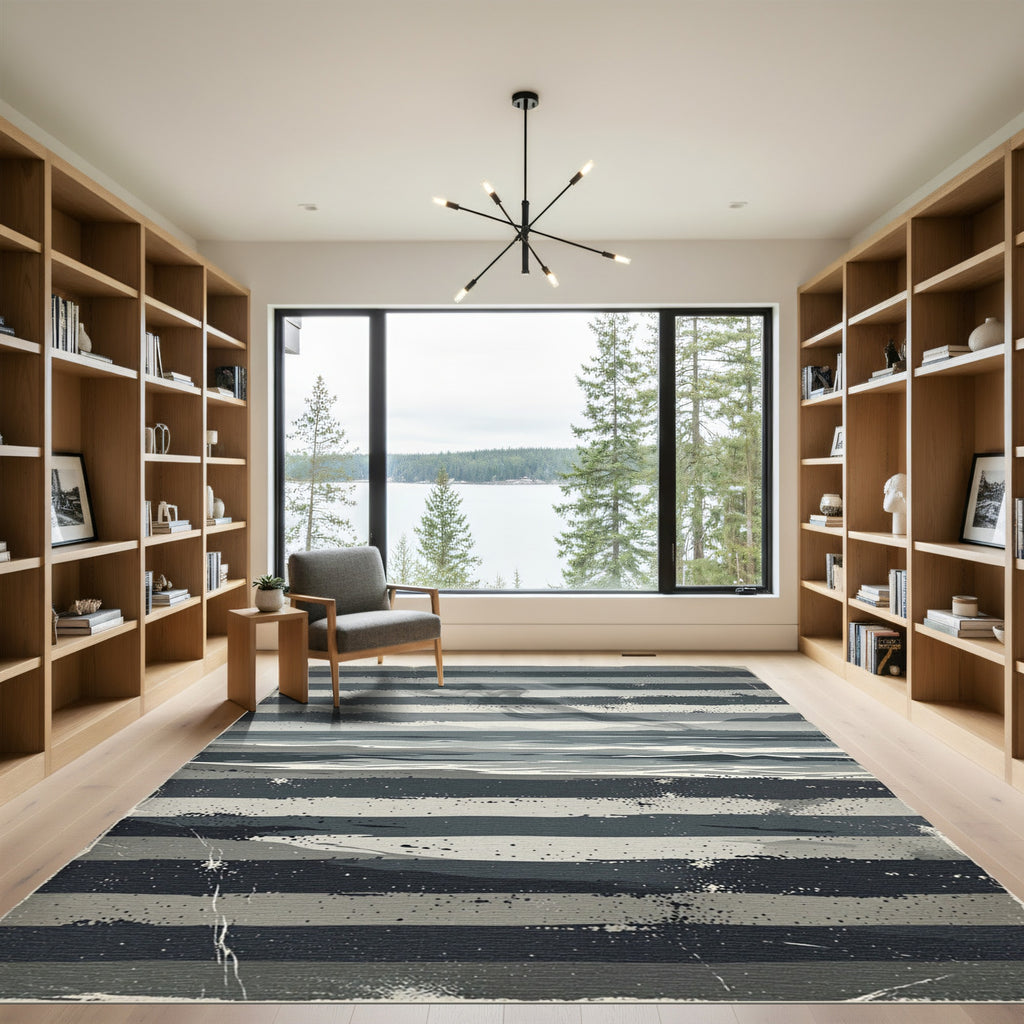 Grayscale Striped Abstract Landscape Rug