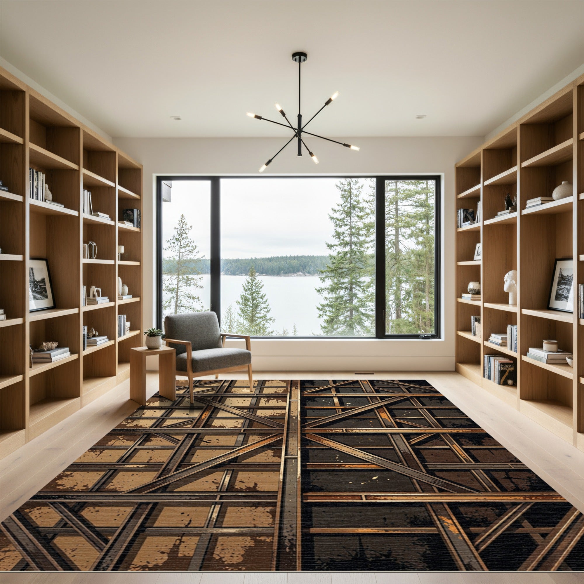 Industrial Brown Steel Frame Rug