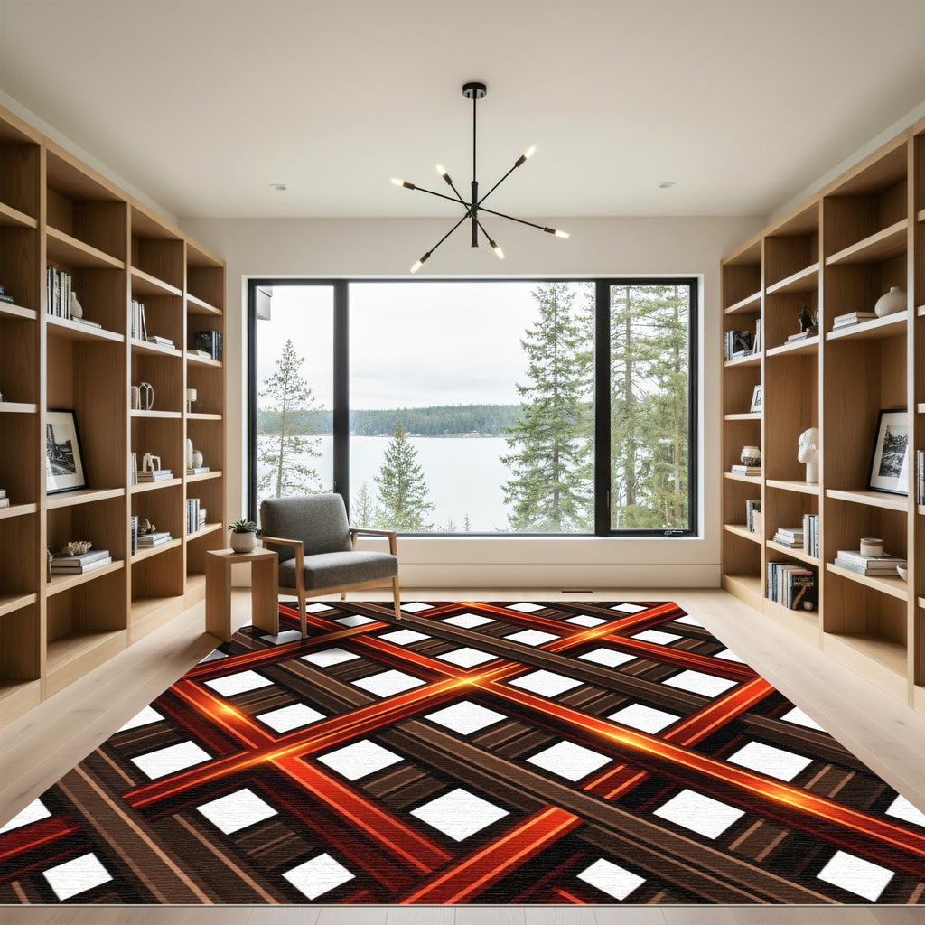Crimson Brown Intersecting Geometric Rug