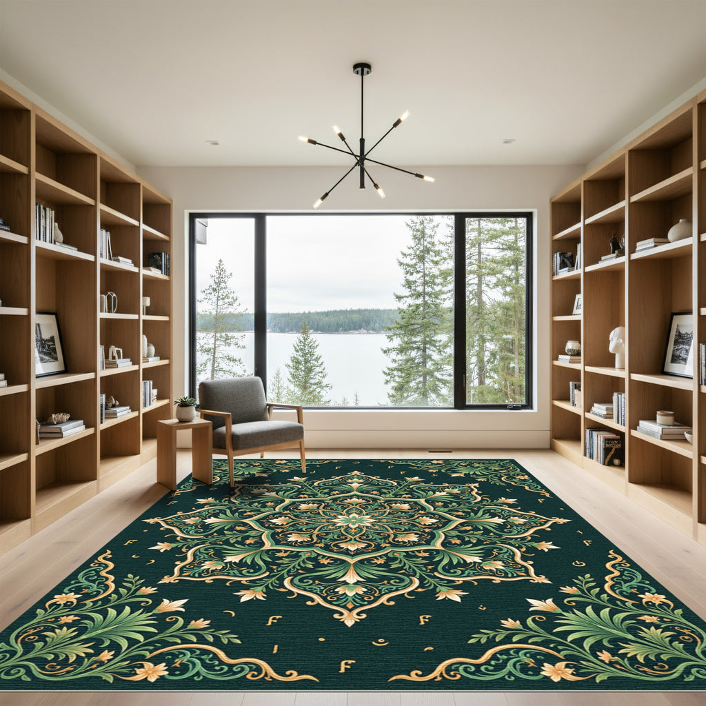 Ornate Verdant Bloom Mandala Rug