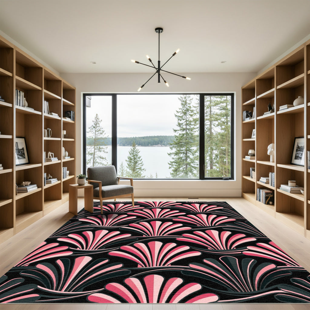 Art Deco Pink Shell Fan Wallpaper Rug