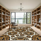 Golden Leopard Spotted Medallion Art Rug