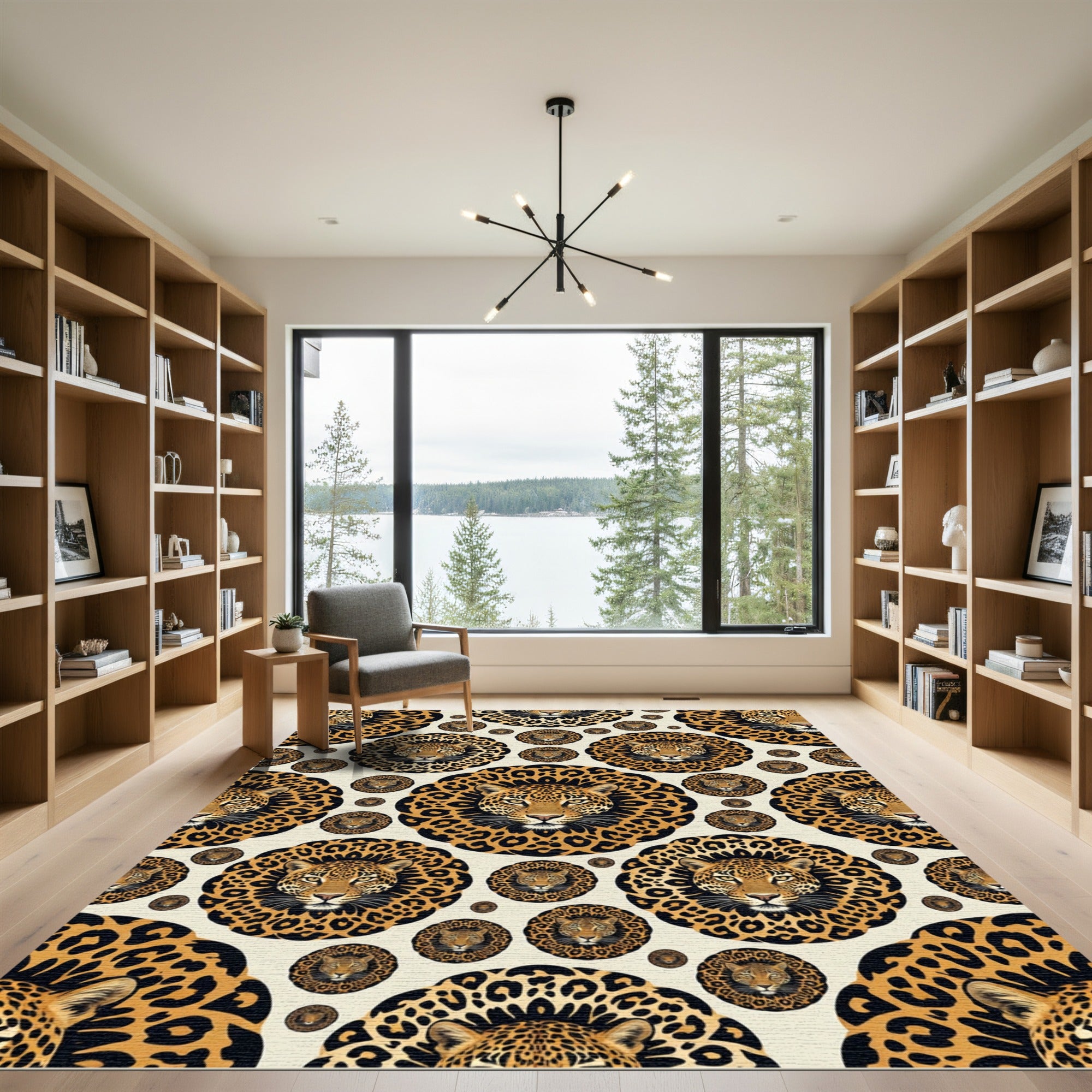 Golden Leopard Spotted Medallion Art Rug