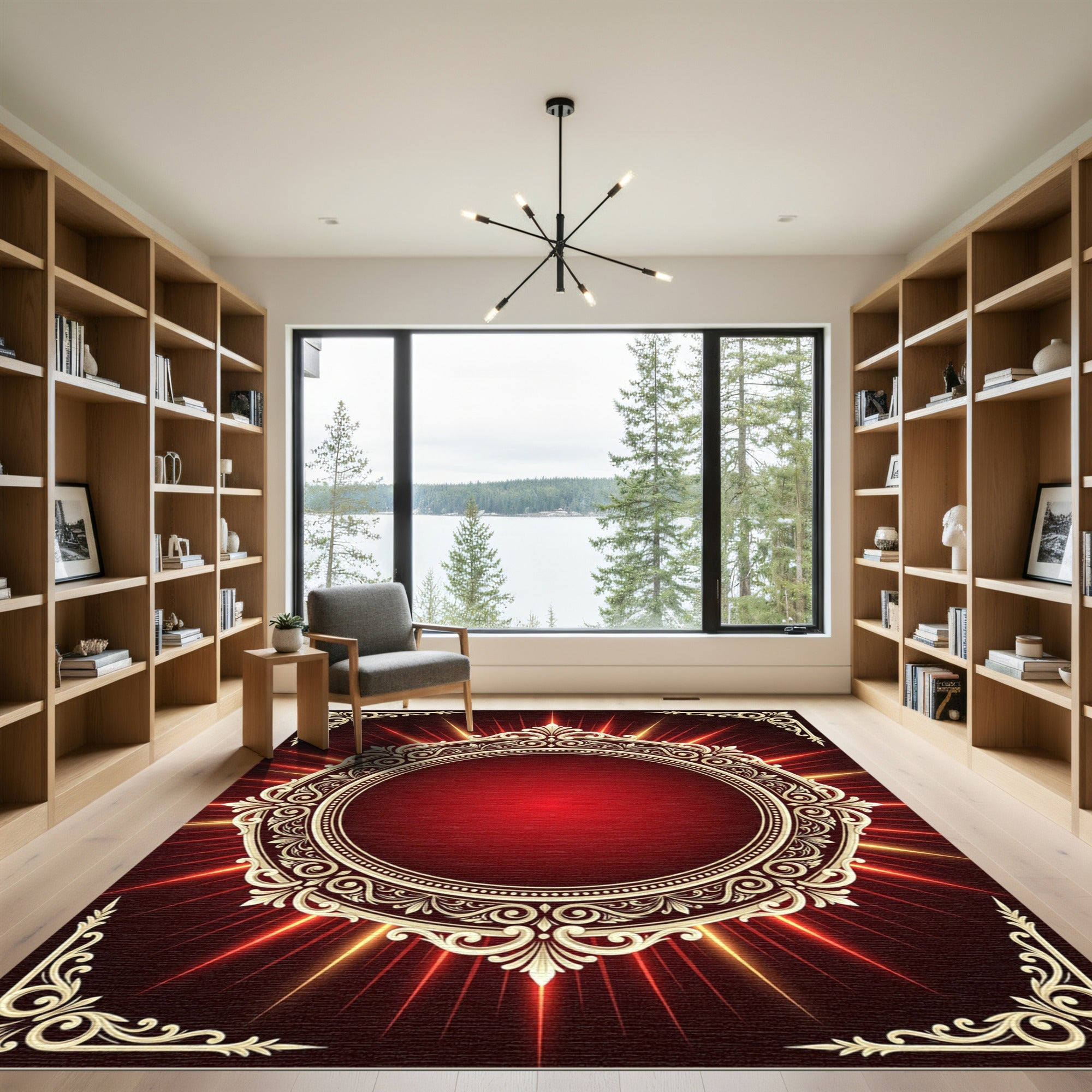 Regal Gold Ornate Medallion Rays Rug