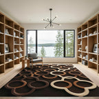 Sculpted Earthy Brown Interlocking Geometric Ring Rug