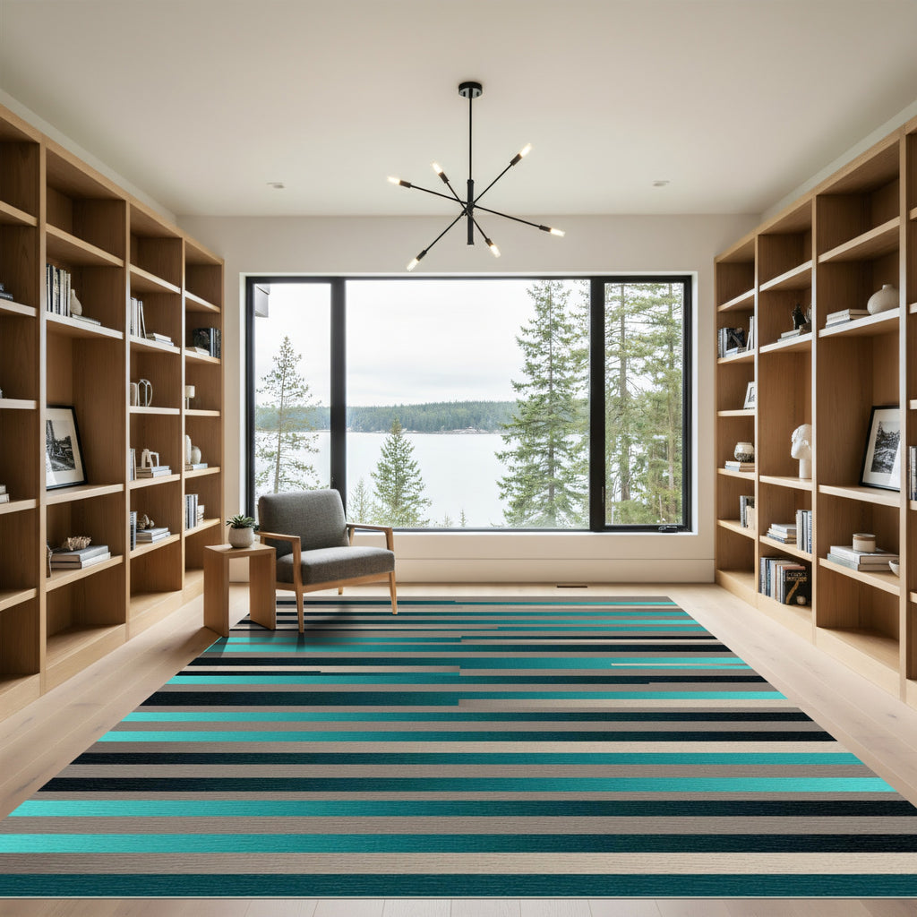 Modern Teal Gray Gradient Stripes Rug