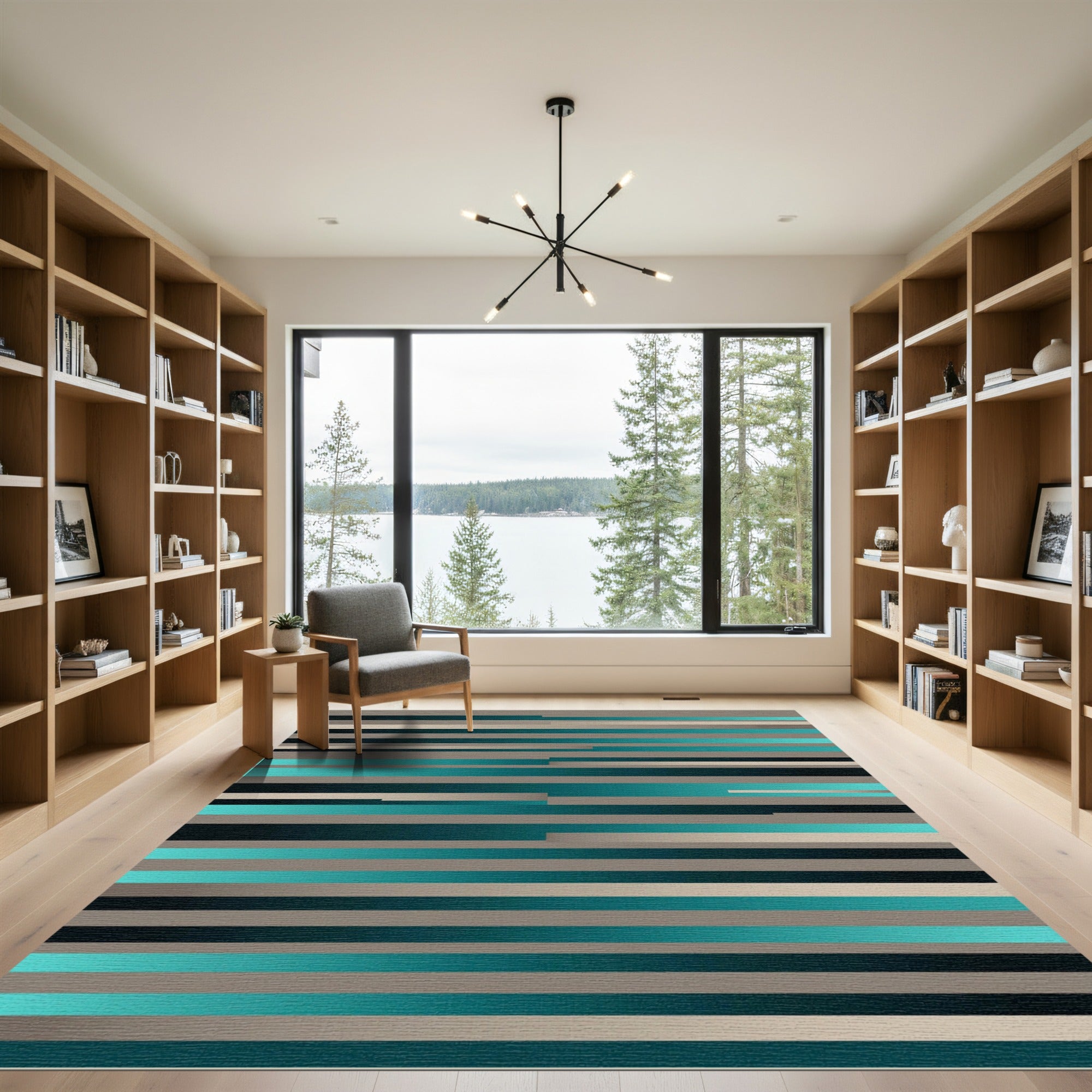 Modern Teal Gray Gradient Stripes Rug