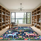 Whimsical Celestial Unicorn Floral Garden Rug