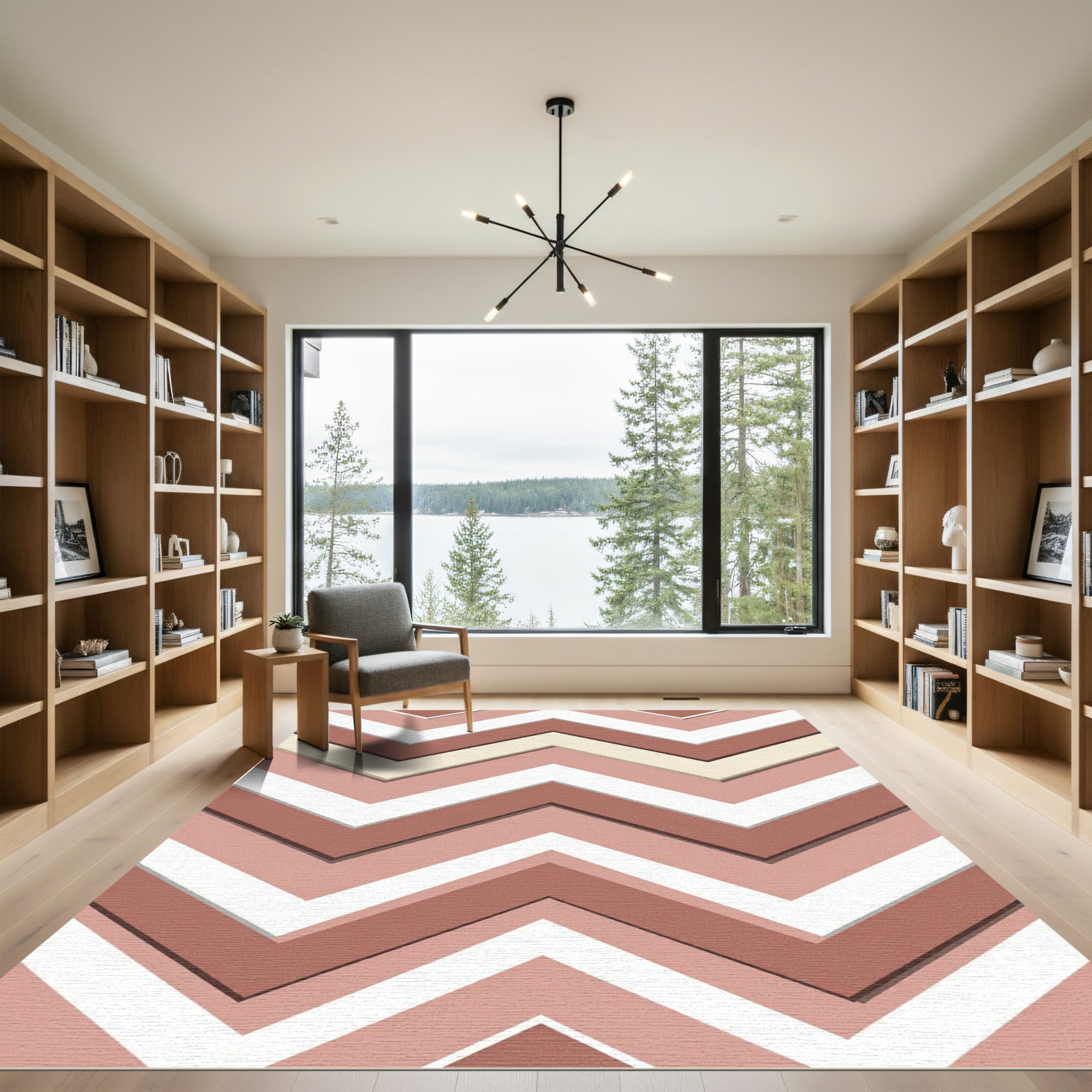 Terracotta White Subtle Chevron Zigzag Rug