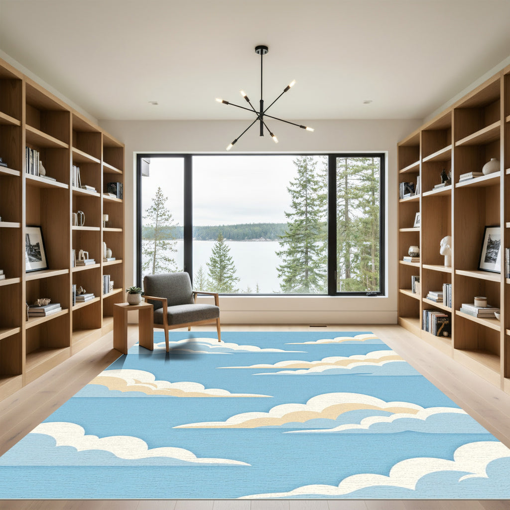 Ethereal Layered Sky Blue Cloud Rug