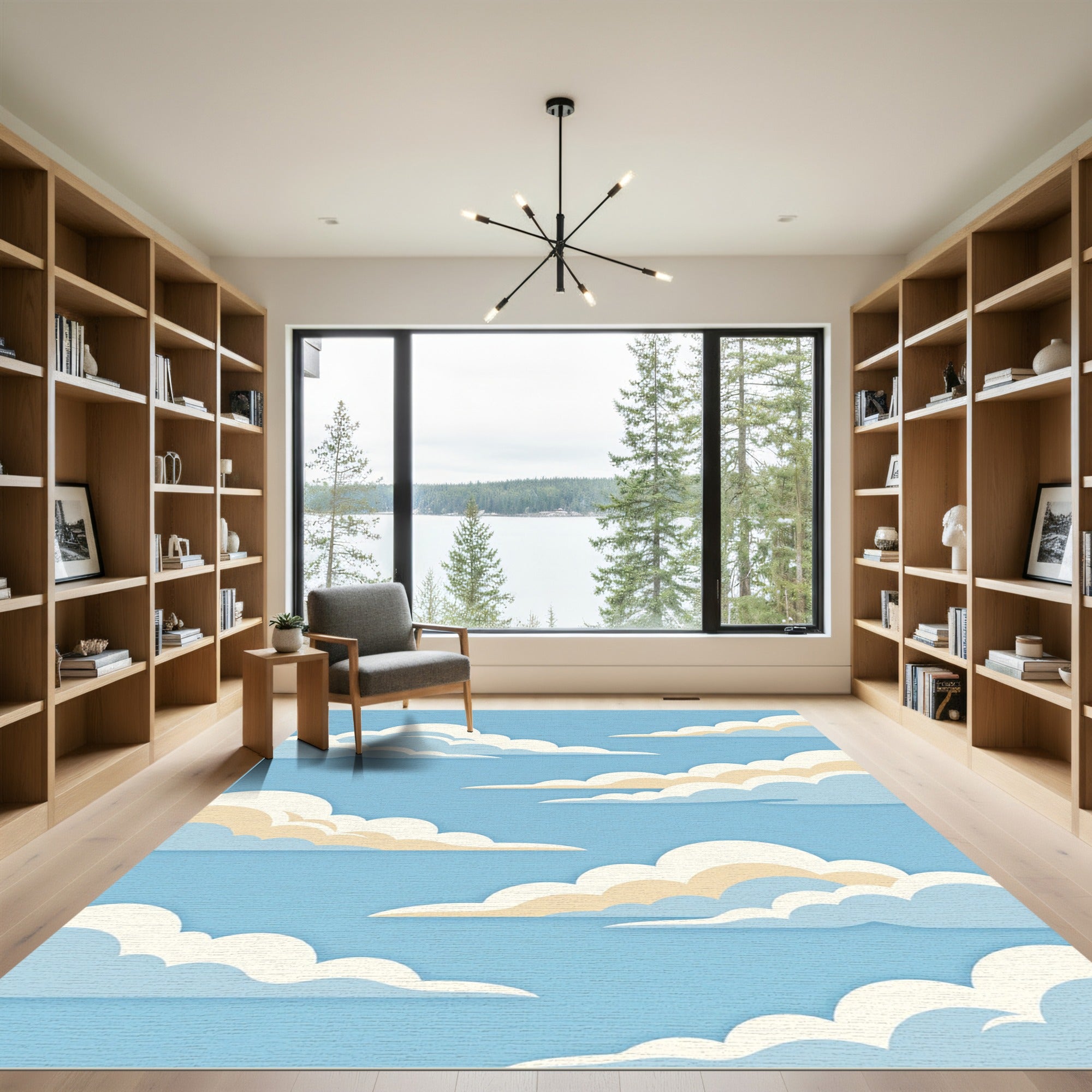 Ethereal Layered Sky Blue Cloud Rug