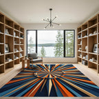 Geometric Retro Sunburst Navy Orange Rug