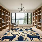 Midnight Forest Stag Cream Nordic Rug